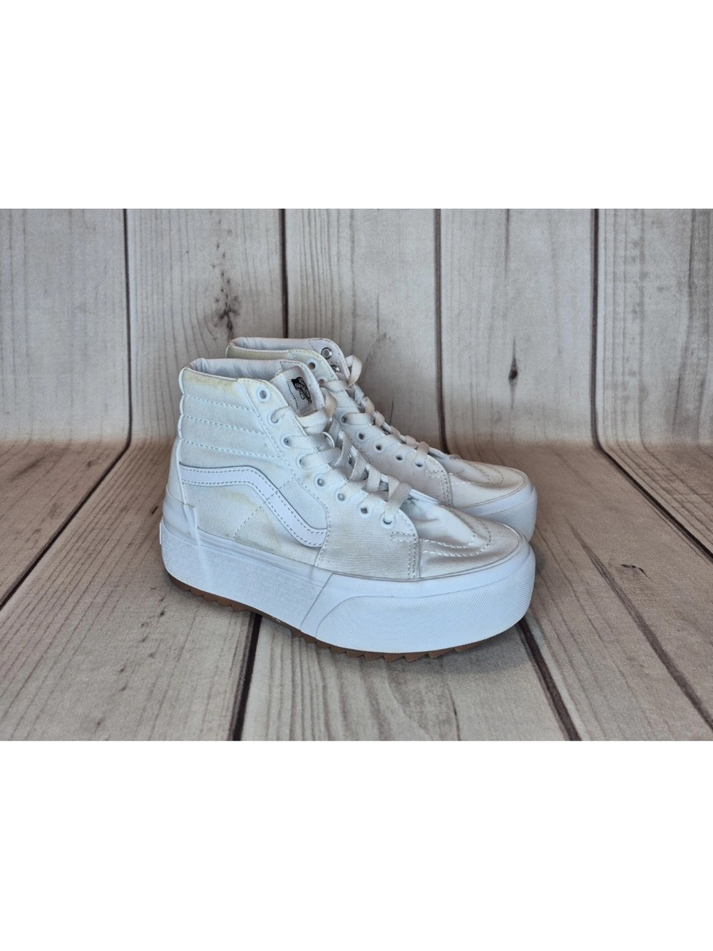 Vans Sk8-Hi Women's Size 6.5 Lace Up Platform Sneakers High Top White Canvas